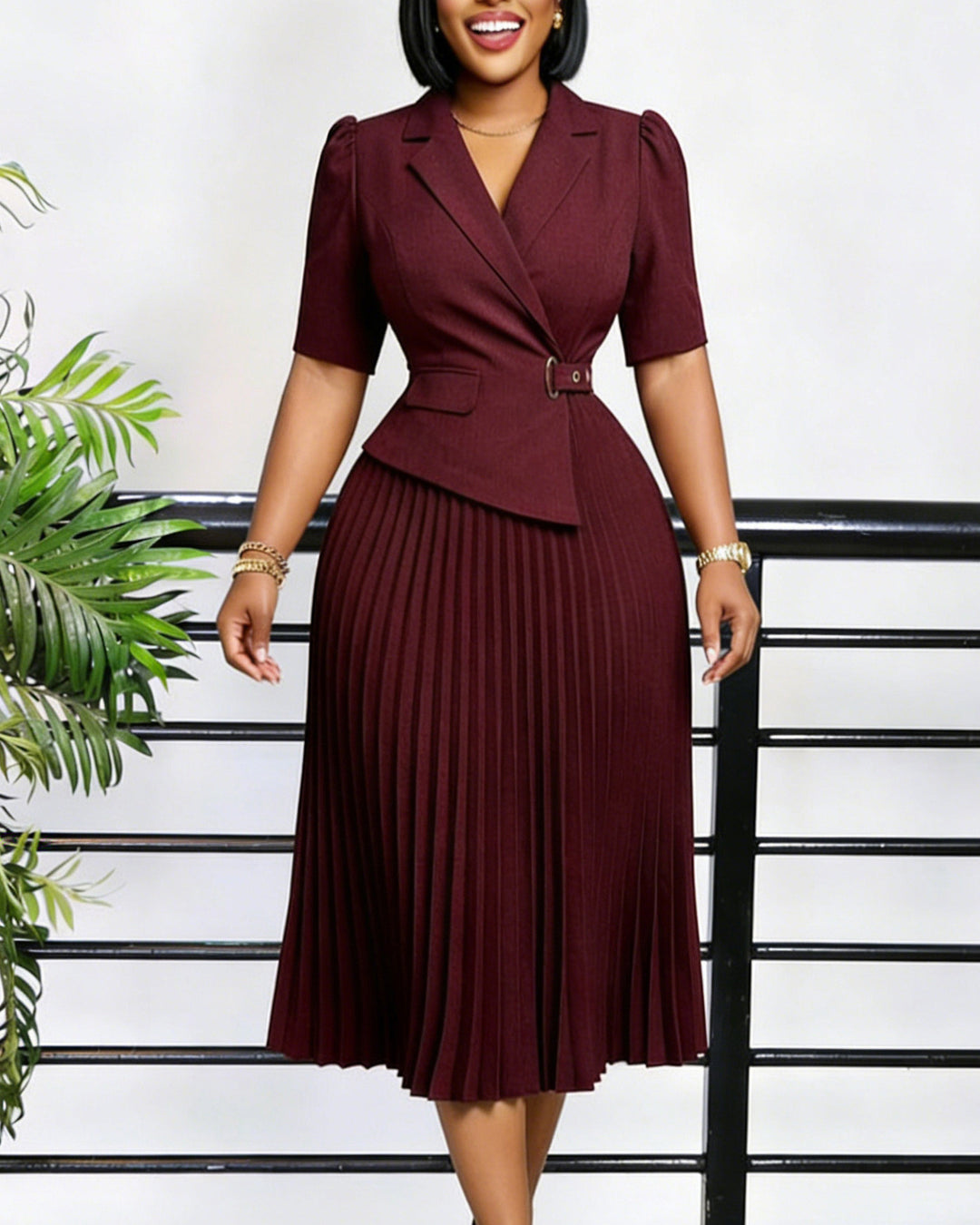 Blazer Pleated Midi Business Dress