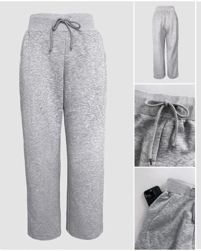 Women's 2 Piece Outfit Cropped Hoodie and Wide Leg Sweatpants Set Drawstring Waist Casual Tracksuit