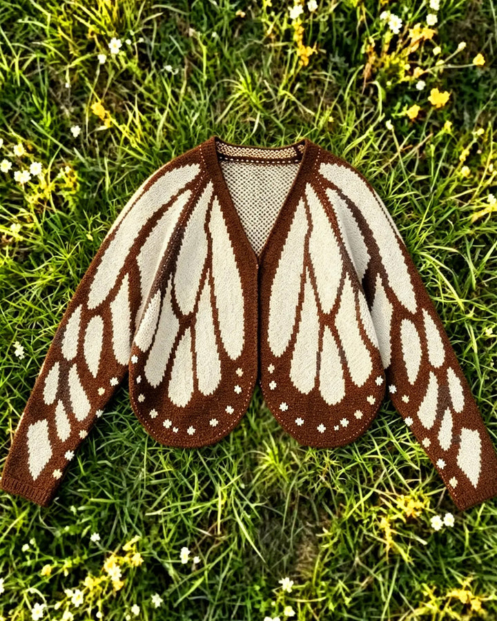 Women's Trendy Butterfly Wings Knit Cardigan, Front Open V Neck, Bat Sleeve Short Design