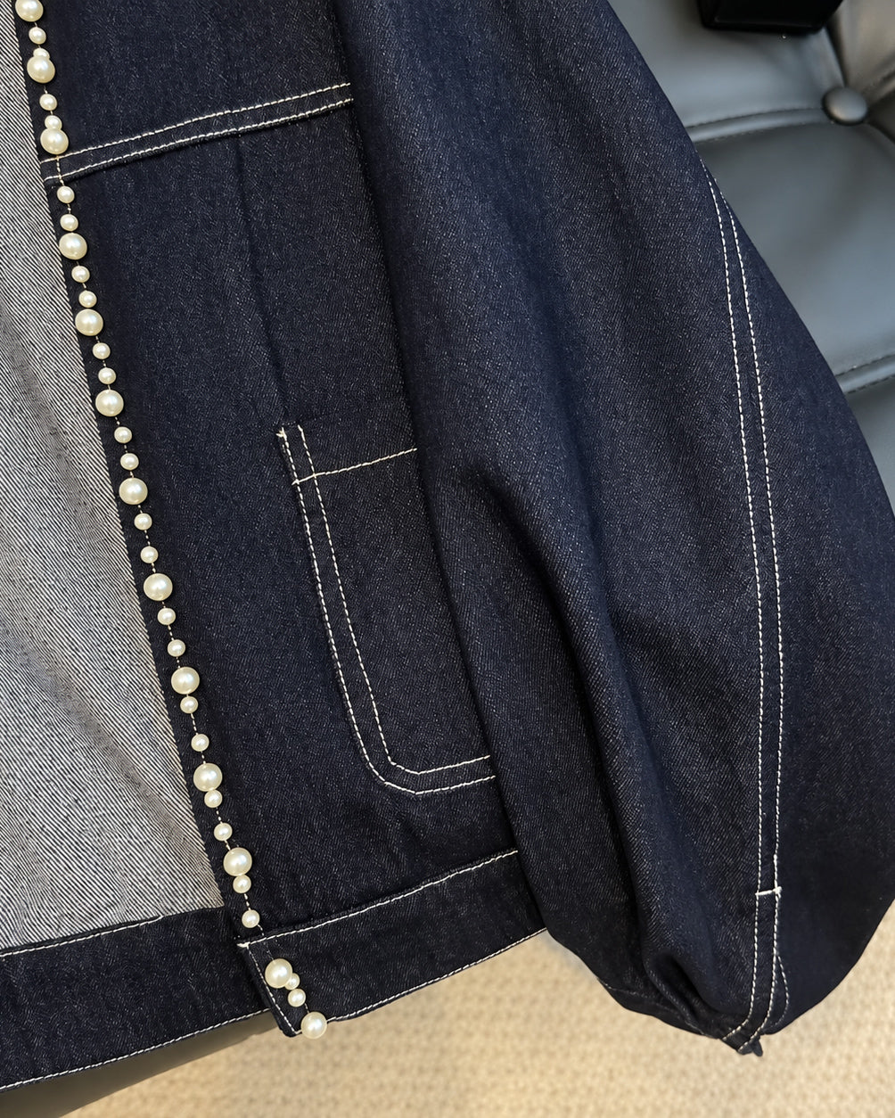 Women's Pearl-embellished Denim Jacket