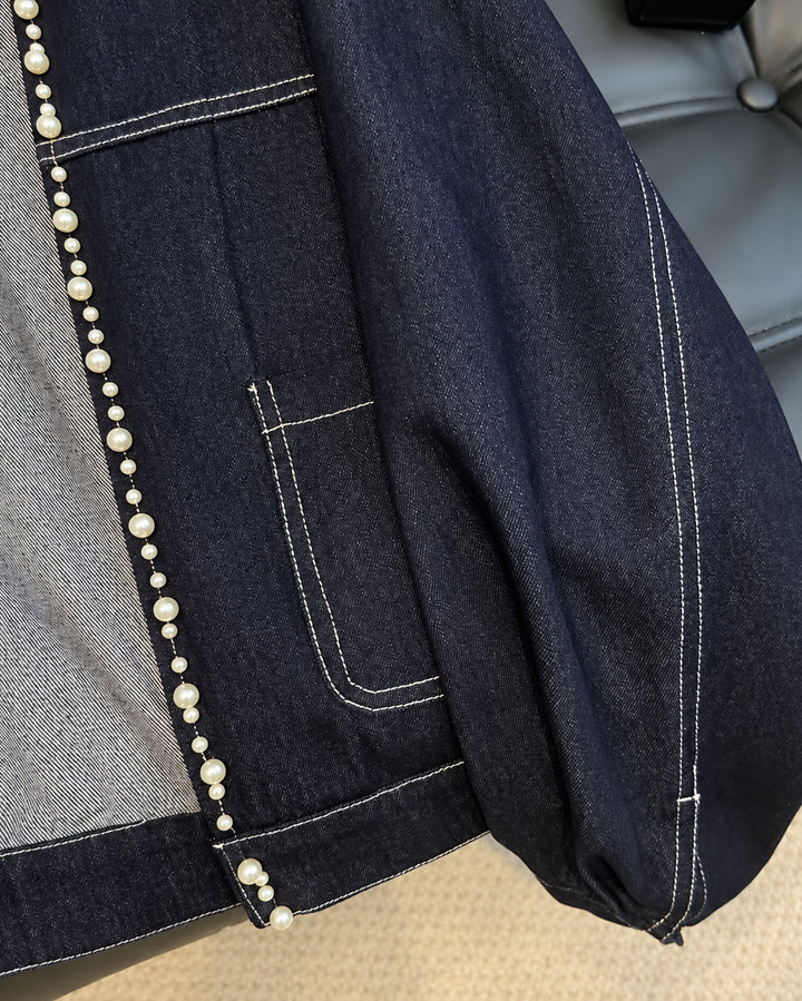Women's Pearl-embellished Denim Jacket