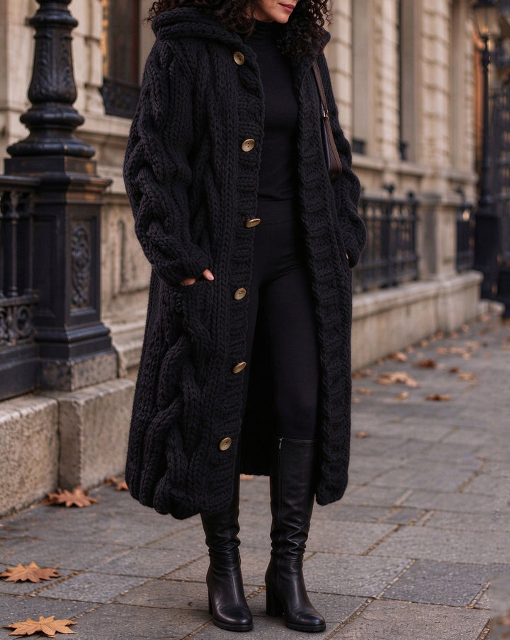 Women's Chunky Cable Knit Oversized Long Sleeve Button Down Cardigan
