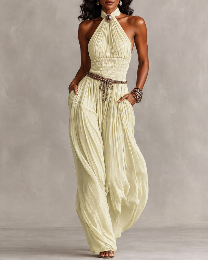 Bohemian Halter Neck Wide-Leg Jumpsuit
