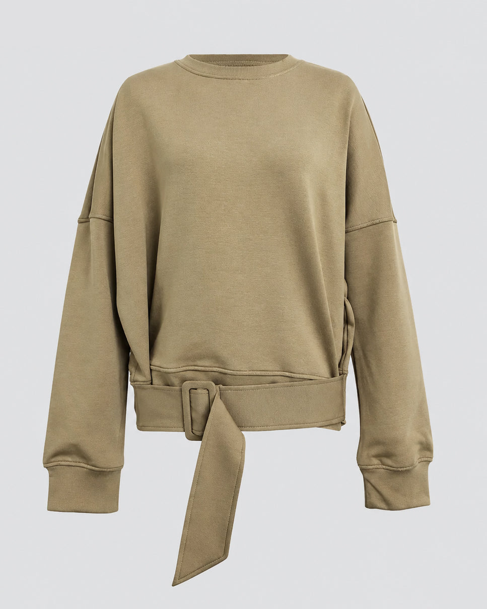 Women's Oversized Crewneck Sweatshirt with Matching Waist Belt