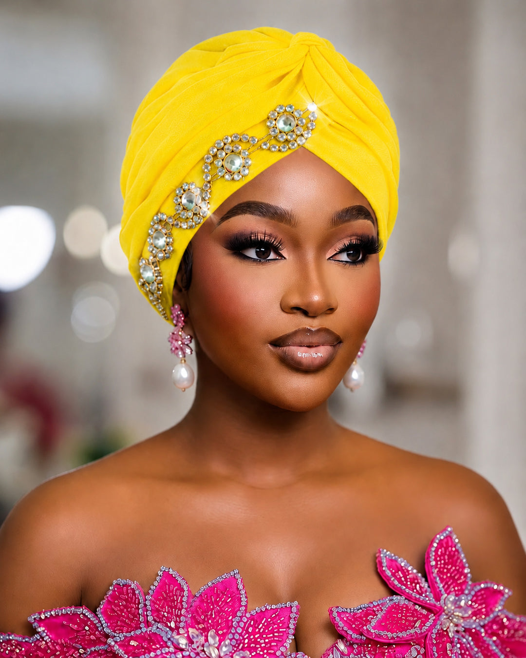 Floral Rhinestone Turban Hat