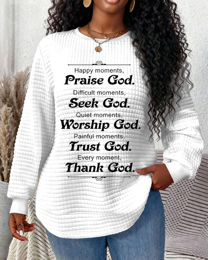 Trust God Thank God Waffle Crewneck Long Sleeve Sweatshirt