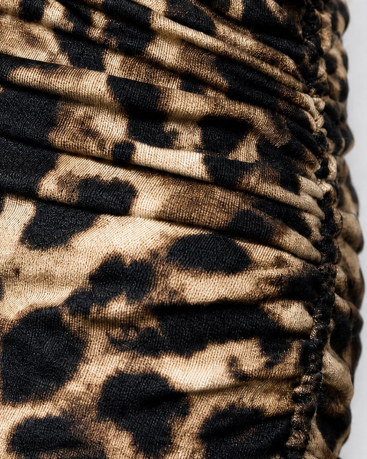 Leopard Print Deep V Lace Trim Midi Dress