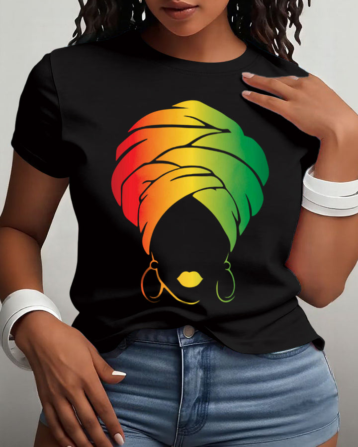 African American Woman Portrait Graphic Cotton Short Sleeve Tshirt
