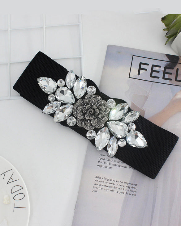 Rose Rhinestone-encrusted Elastic Waistband
