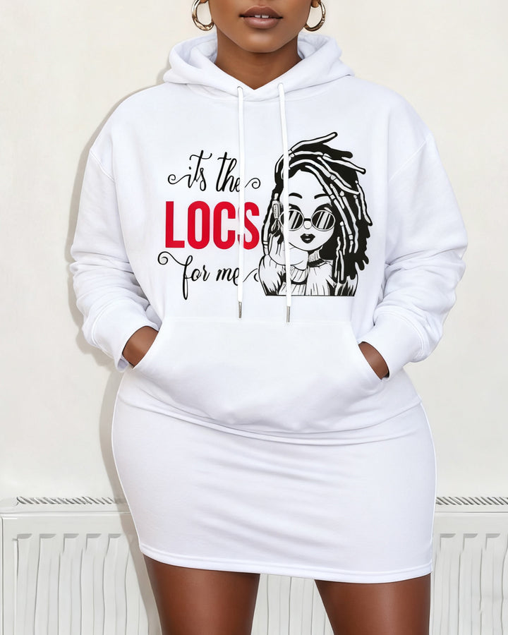 It's The Locs for Me Pocket Drawstring Long Sleeve Hoodie Dress