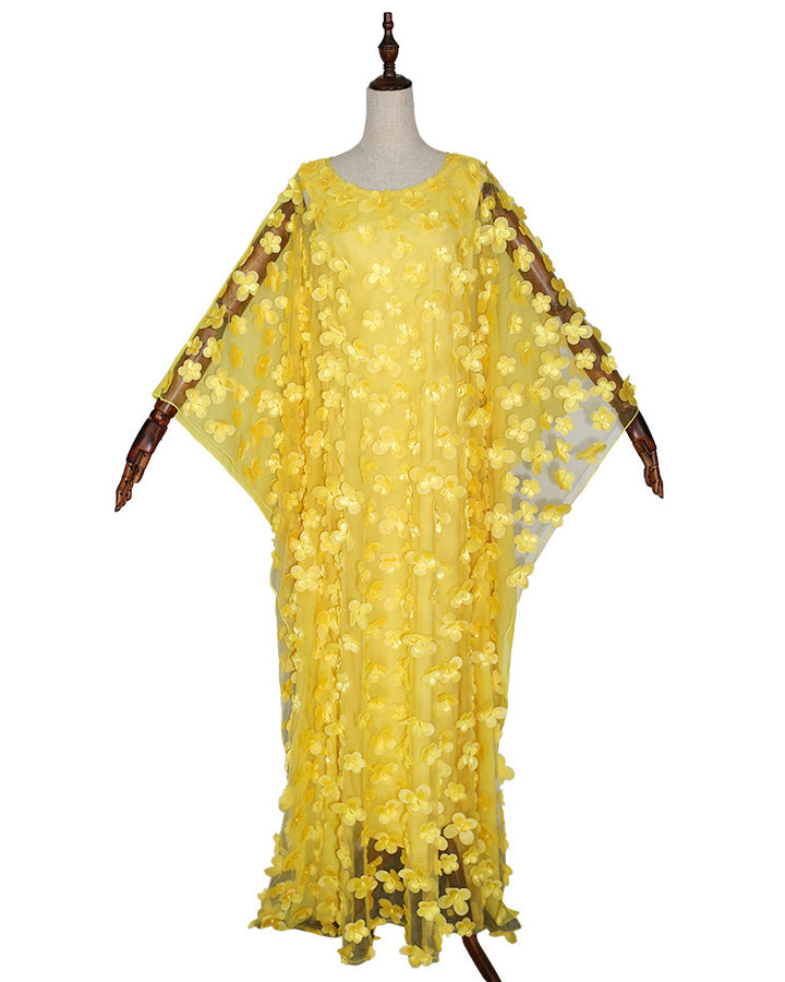3D Floral Applique Sheer Mesh Batwing Sleeve Loose Oversized Formal Party Gow