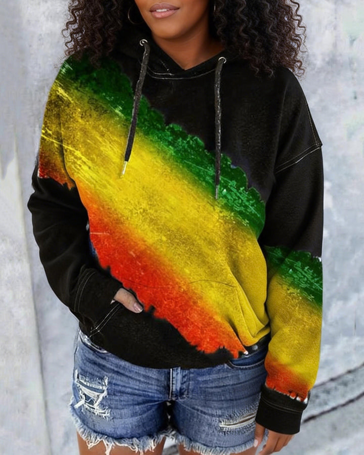 Irregular Reggae Color-blocked Stripes Long Sleeve Hood Hoodies