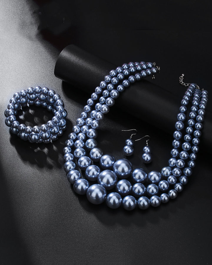 3pcs/set Elegant Imitation Pearl Multilayer Necklace Party Jewelry Set