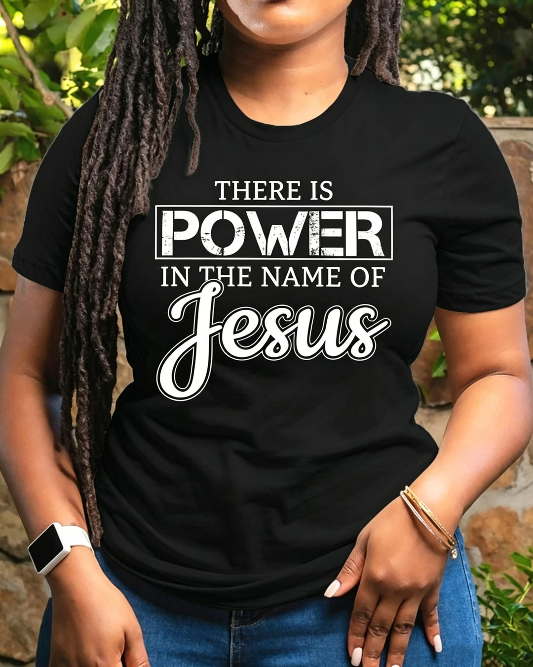 100% Cotton Power In The Name of Jesus Crew Neck Short Sleeve Tshirt