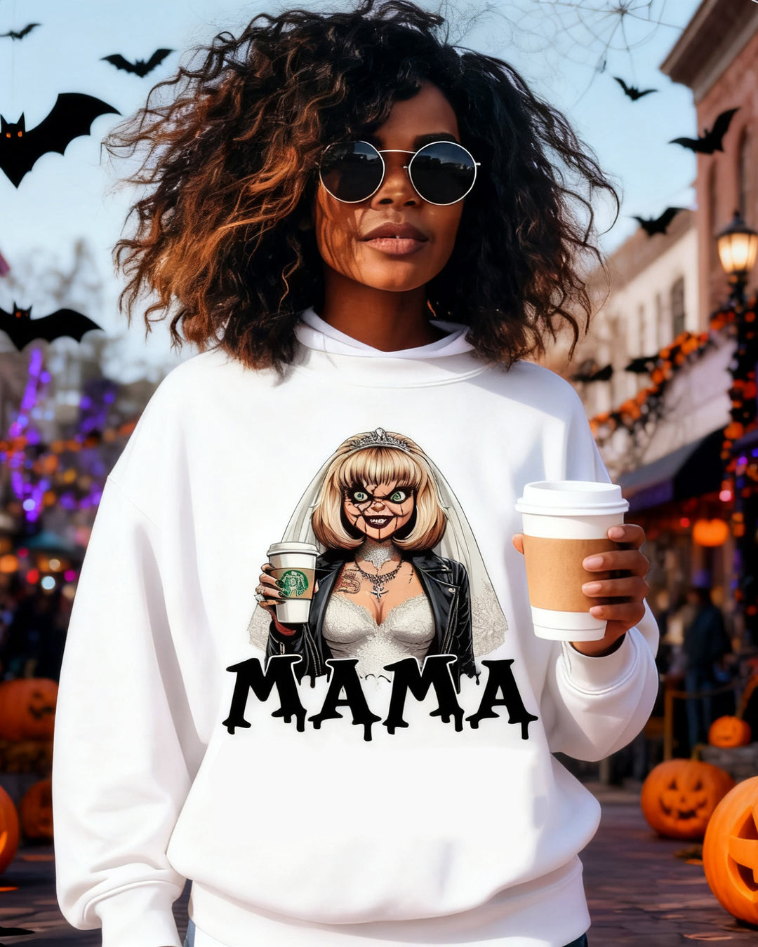 Happy Halloween Mama Horror Crewneck Long Sleeve Sweatshirt