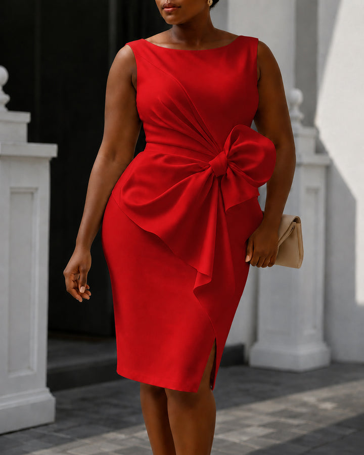 Bow Detail Scoop Neck Bodycon Mini Dress