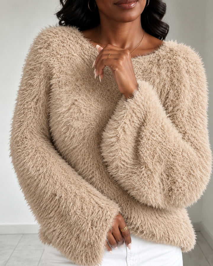 Women's Fuzzy Fluffy Oversized Long Sleeve Knit Sweater