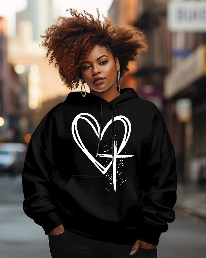 Cross In Heart Long Sleeve Hoodies