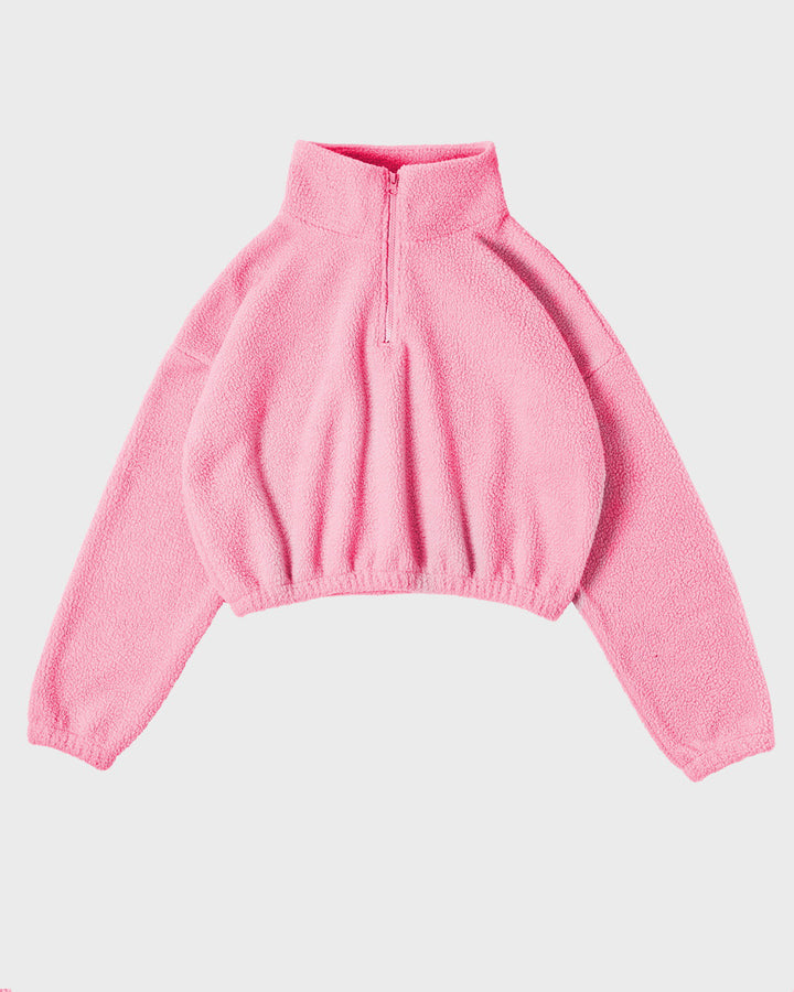 Women's Zip-up Stand Collar Loose-fit Fleece Sweatshirt