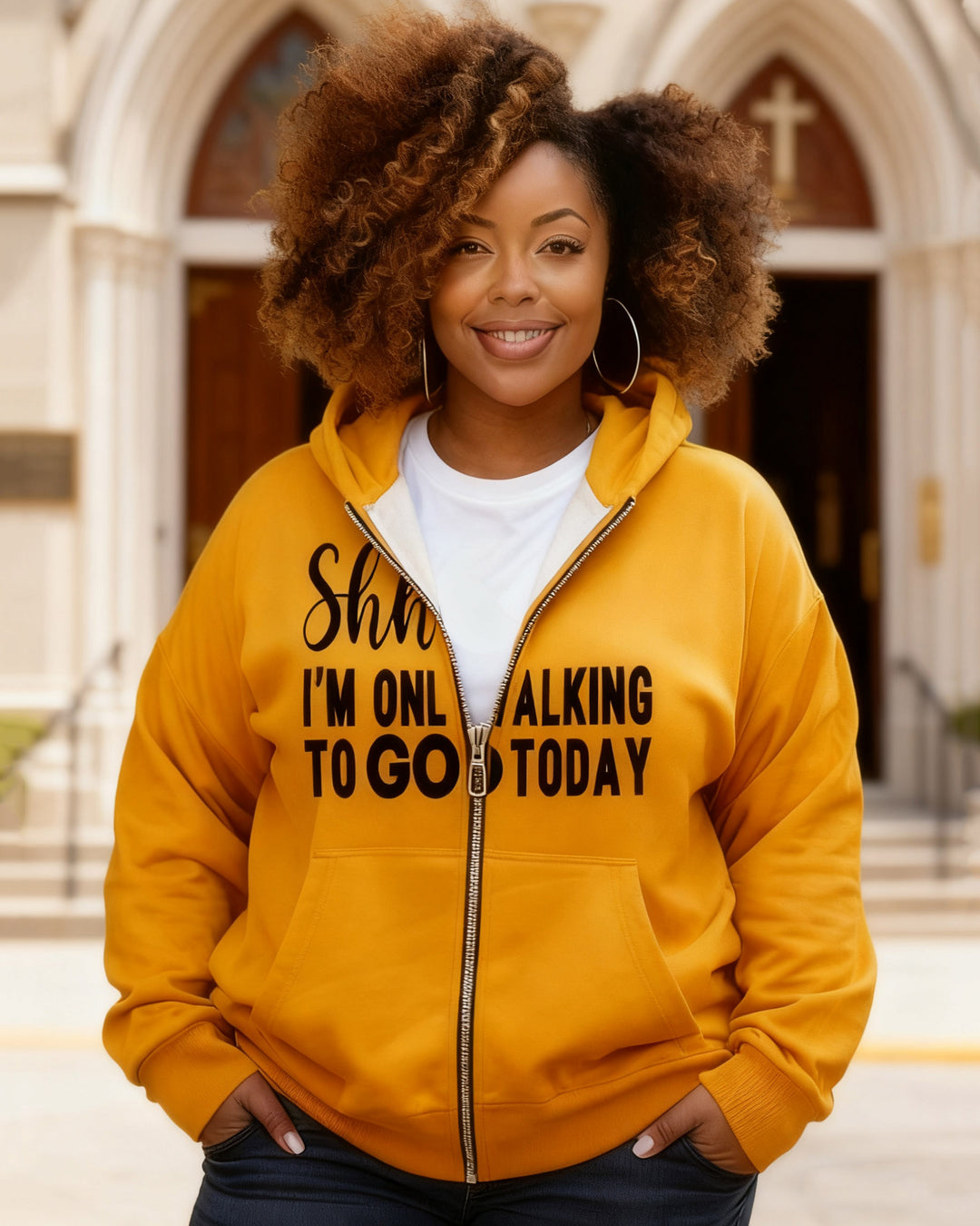 Woman Shhh I'm Only Talking To God Today Long Sleeve Zip-Up Hoodies