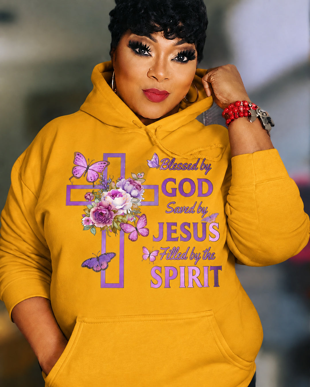 Blessed By God Saved By Jesus Cotton Long Sleeve Hoodies