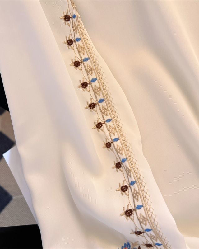 Bohemian Embroidered Collared Long Sleeve Shirt