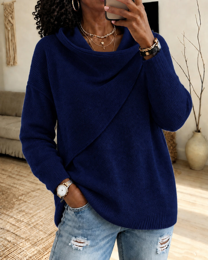 Asymmetric Collar Long-sleeve Knit Sweater