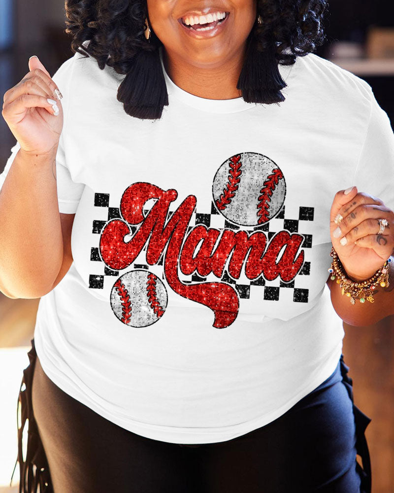 100% Cotton Women's Crewneck Baseball Mama Glitter Short Sleeve Tshirt-Gift for Mom, Mother's Day Gift