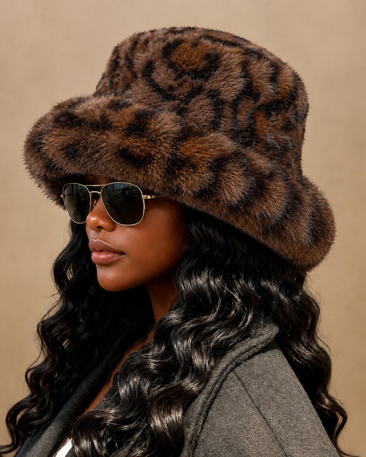 Women Faux Fur Leopard Print Bucket Hat