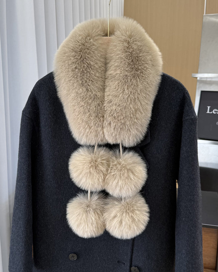 Women's Faux Fur Collar Scarf with Pom Poms