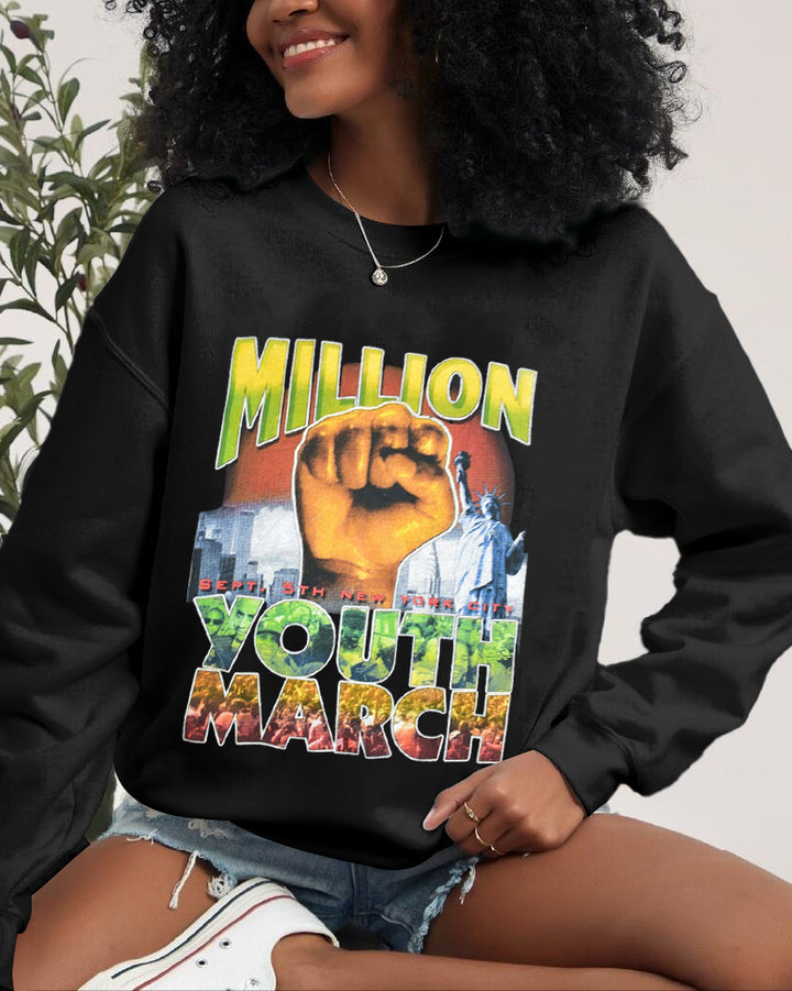 Vintage 1998 Million Youth March Crewneck Long Sleeve Sweatshirt