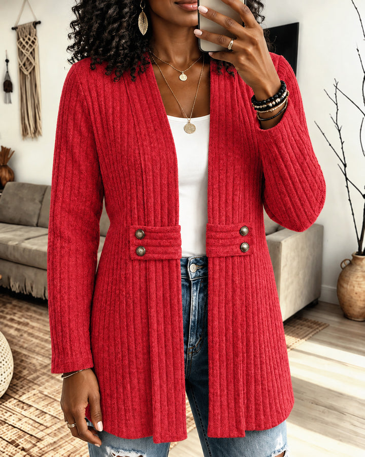 Women's Ribbed Knit Open Front Mid Length Sweater Cardigan