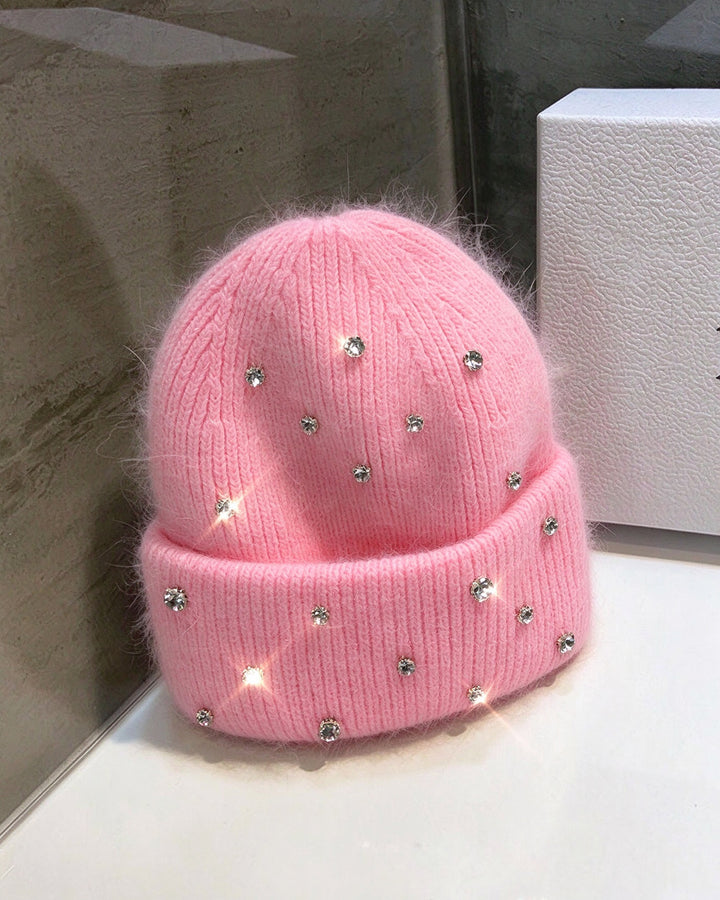Rhinestone-embellished Knitted Warm Hat