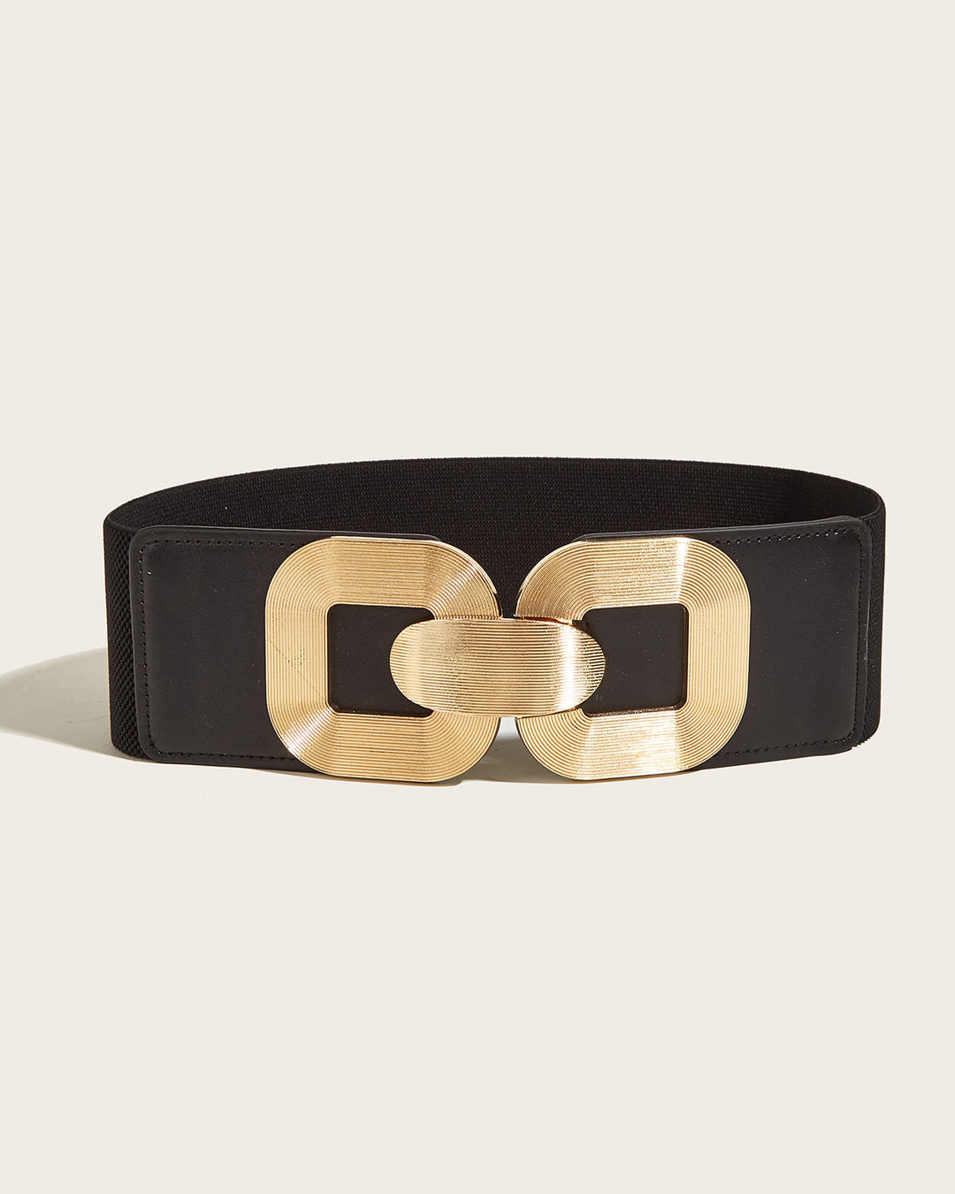 Women Wide Elastic Waist Belt Textured Gold Interlocking