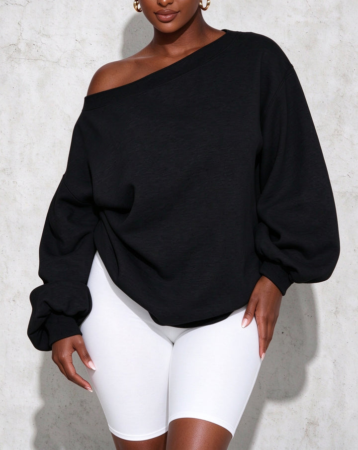 Women's Off Shoulder Lantern Long Sleeve Loose Sweatshirt