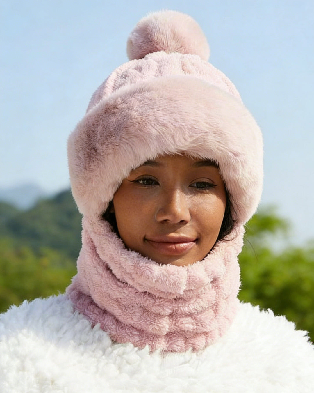 Hat And Scarf One-piece Plus Velvet Padded Windproof Cold-proof Cap