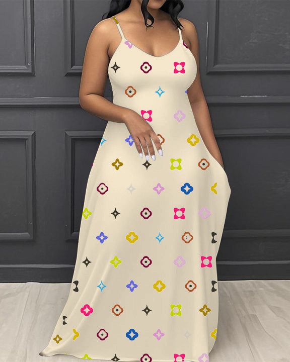Alphabet Geometric Series V-Neck Pocket Cami Dress