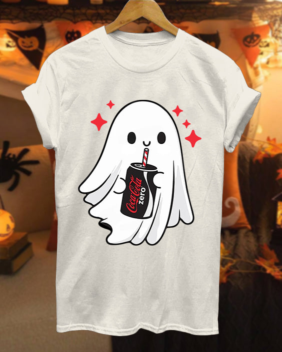 Cute Halloween Ghost 100% Cotton Crew Neck Short Sleeve Tshirt