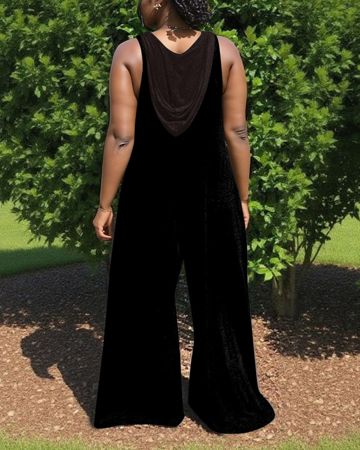 Juneteenth V-Neck Hooded Sleeveless Jumpsuit