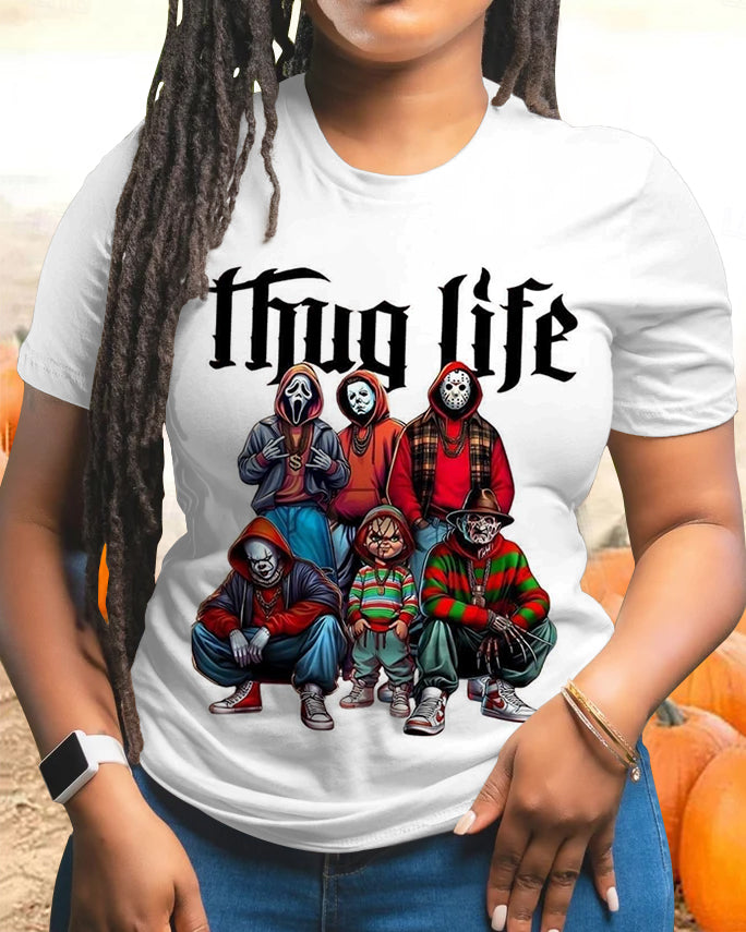 Halloween Thug Life Horror Cotton Crew Neck Short Sleeve Tshirt