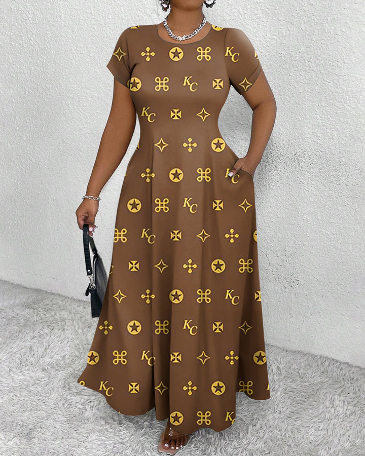 Interesting Irregular Geometry Round Neck Short Sleeve Maxi Dress