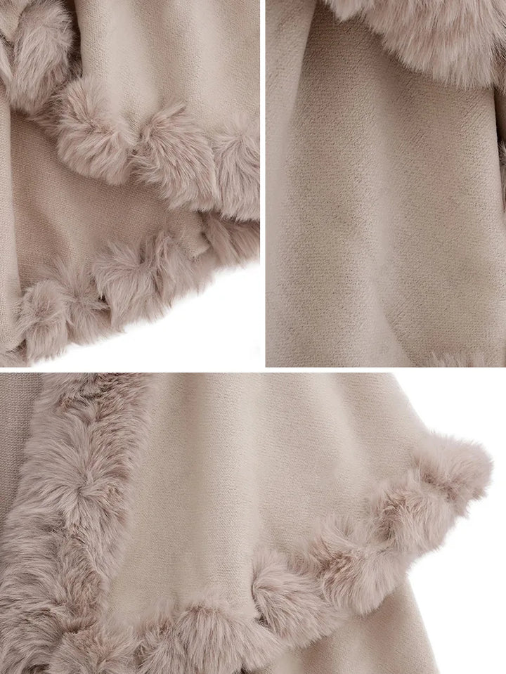 Autumn And Winter Rex Rabbit Fur Collar Double Cashmere Cape Shawl