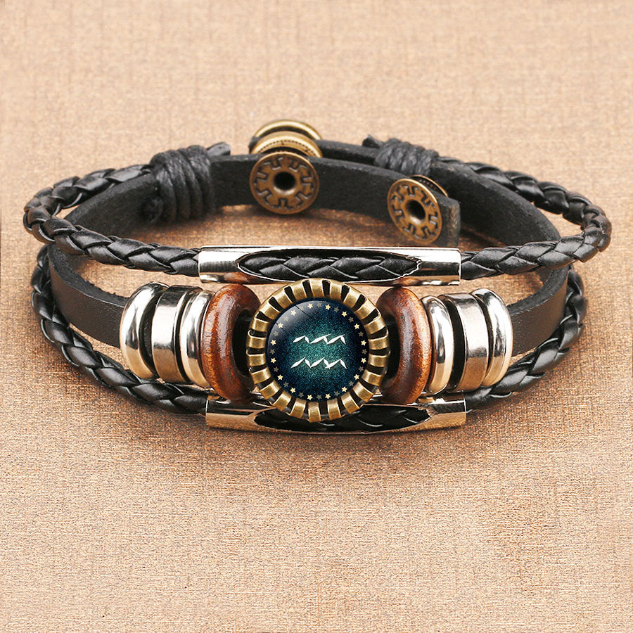 Twelve Constellations Time Gem Cowhide Bracelet