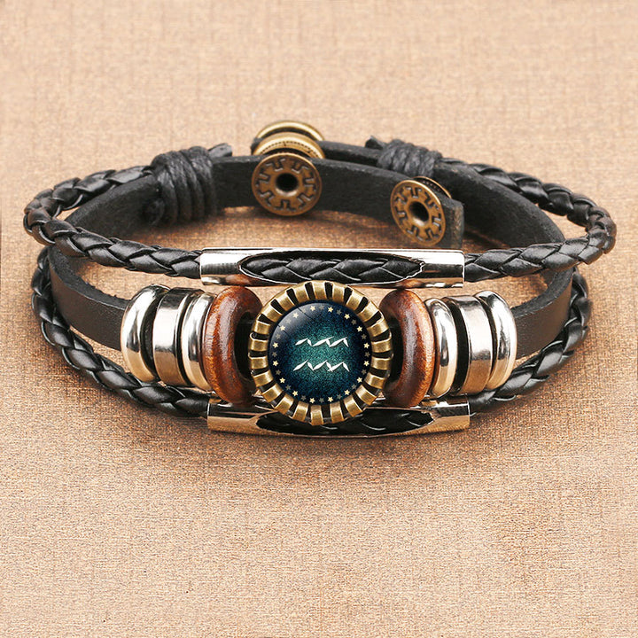 Twelve Constellations Time Gem Cowhide Bracelet