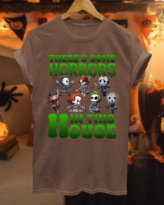 There Are Horrors In This House Pumpkin Hallowee 100% Cotton Crew Neck Short Sleeve Tshirt