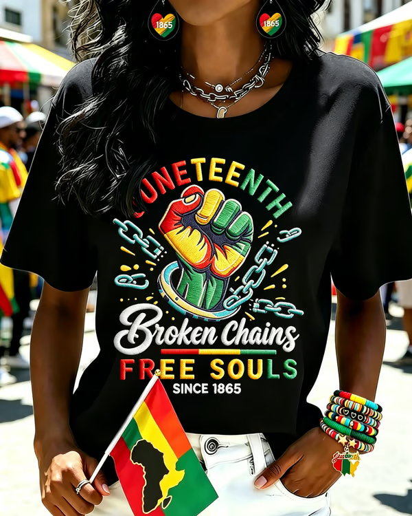 100% Cotton Juneteenth Broken Chains Crew Neck Short Sleeve Tshirt