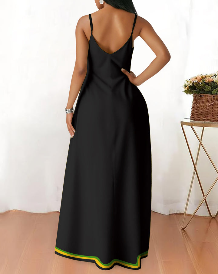 Sling Black History Month African Geometric Print Pocket Maxi Dress