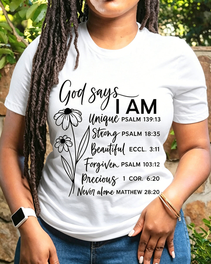 100% Cotton God Says You Are Bible Verse Crew Neck Short Sleeve Tshirt