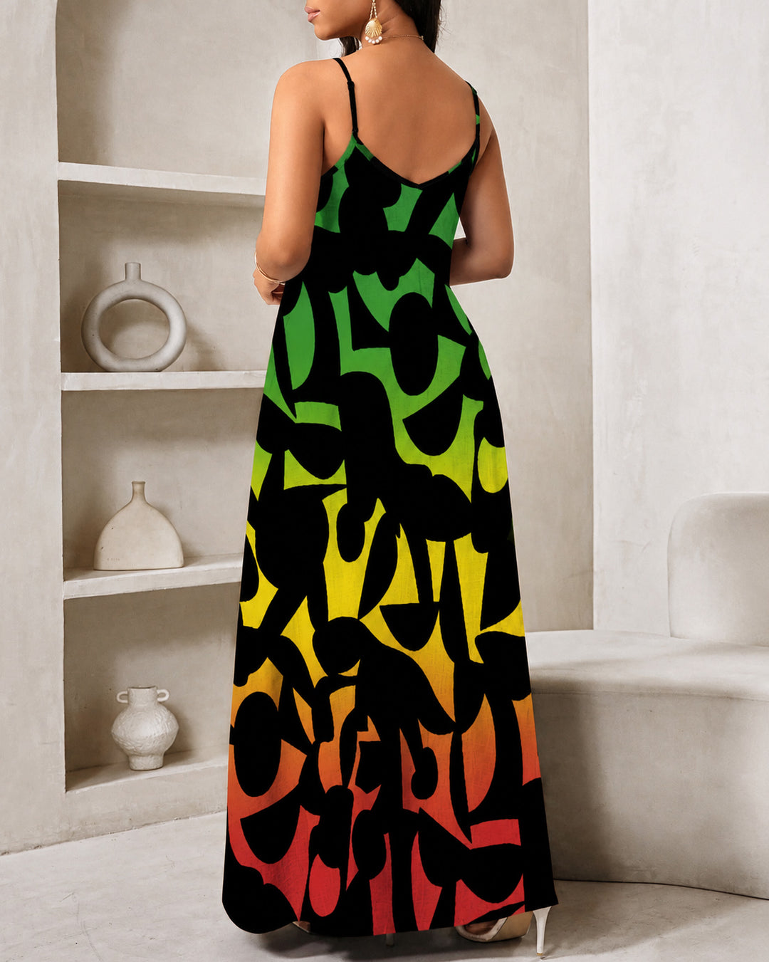 Reggae Gradient Geometry Print Halter Maxi Dress