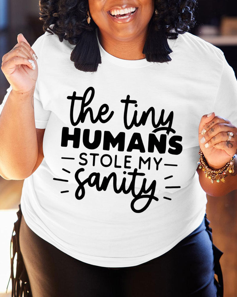 100% Cotton Women's Crewneck The Tiny Humans Stole My Sanity Short Sleeve Tshirt-Gift for Mom, Mother's Day Gift